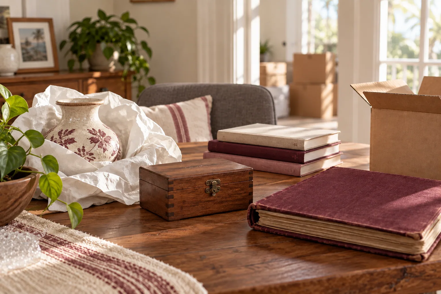 A keepsake box and family album leave space for the decisions that should not be rushed.