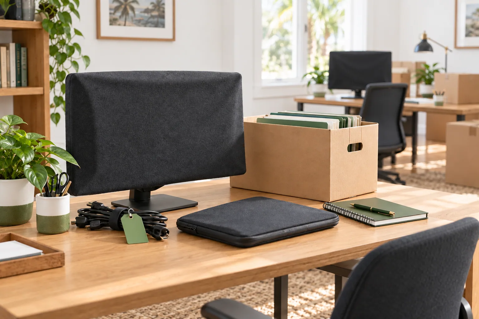 Workstations packed as organized sets make reconnecting an office simpler.